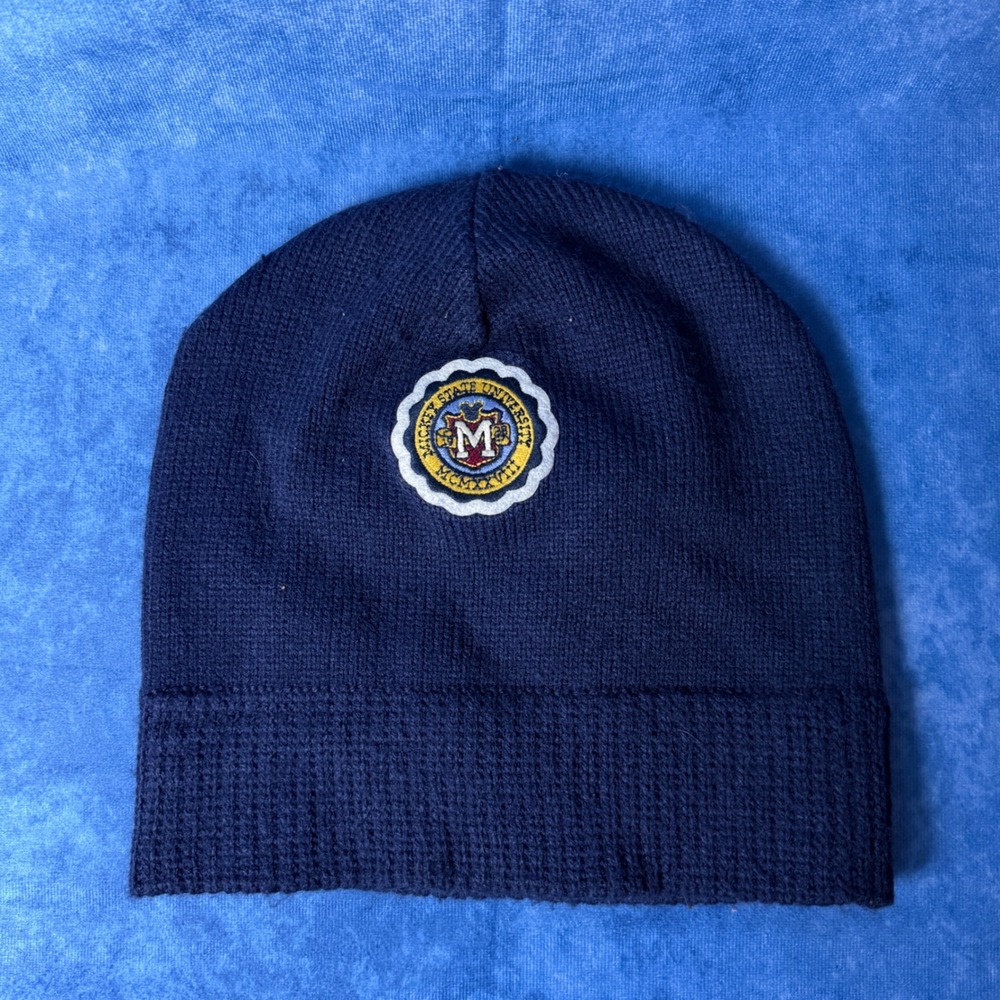 Disney Parks Mickey State University Knit Beanie Hat Navy‎ Blue One Size